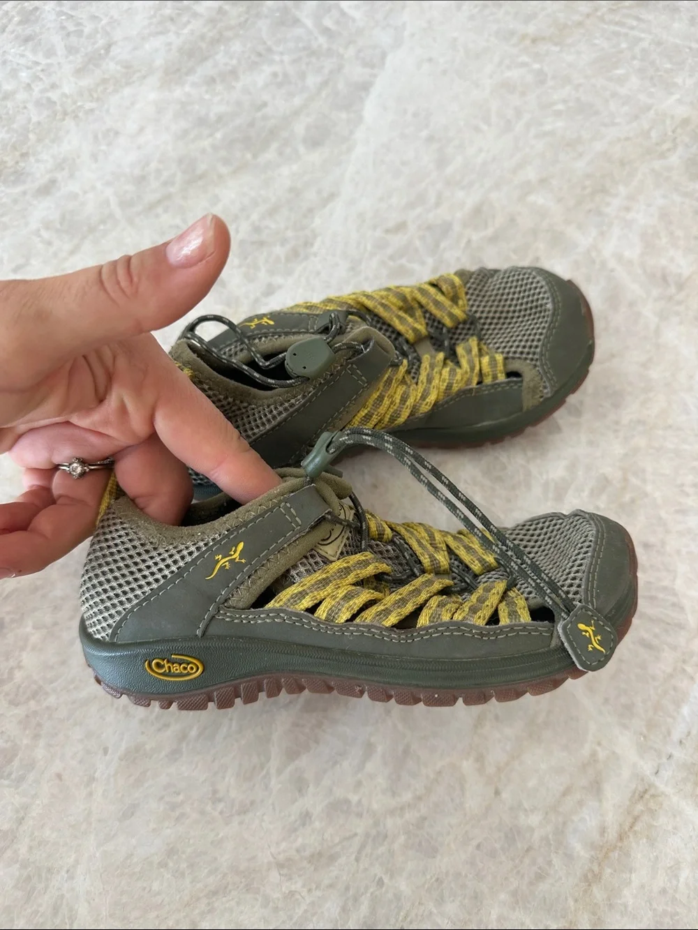 Chaco Kids Olive Green and Yellow Outdoor Sneakers 11/12